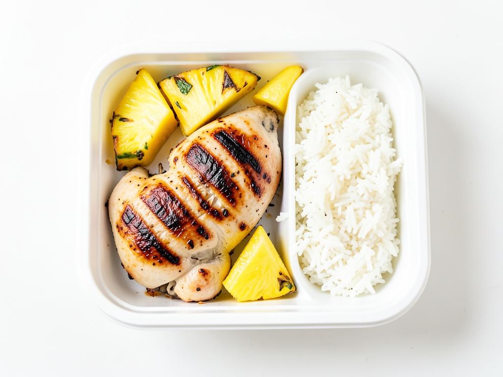 Pollo a la plancha con piña tropical y arroz