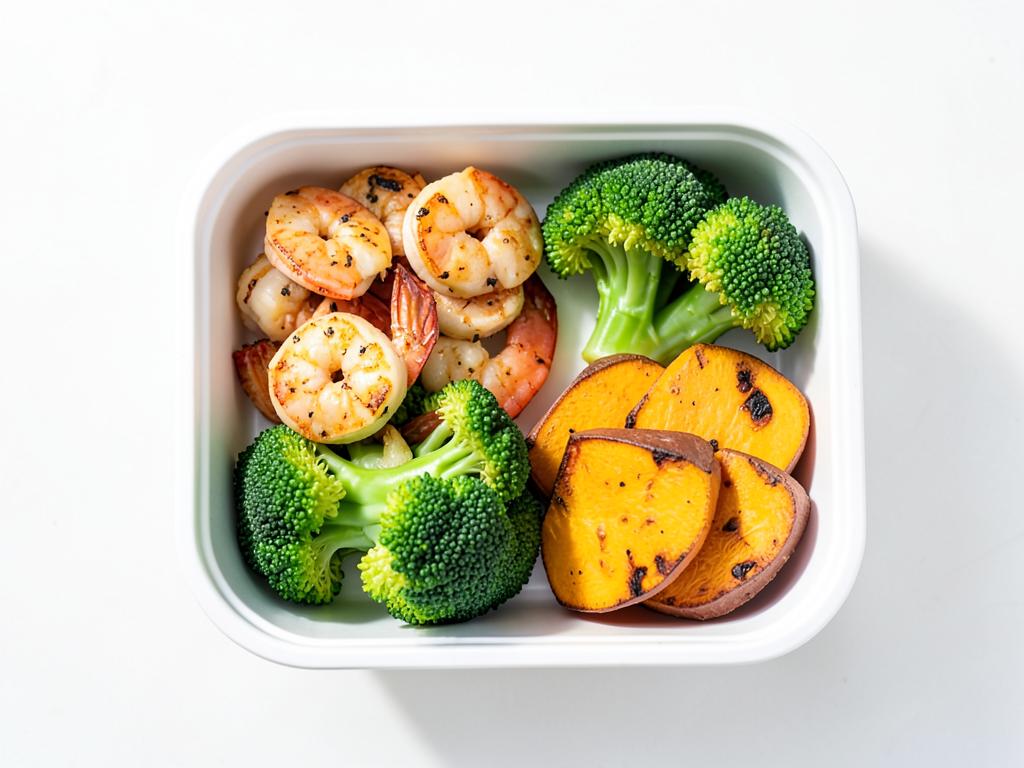 Gambas con brócoli y batatas